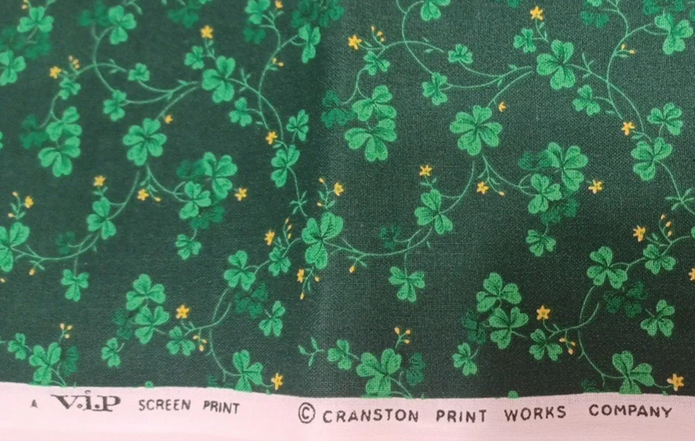 VTG Cranston Clover Shamrock Irish Green Cotton Fabric 1 Pc 2 Yards x 43